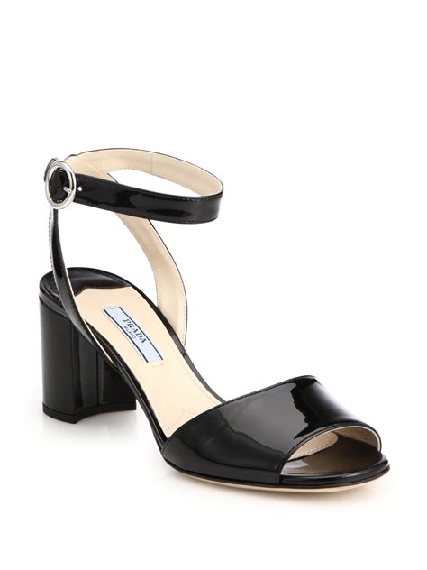 prada black patent leather sandals|prada block heel sandals.